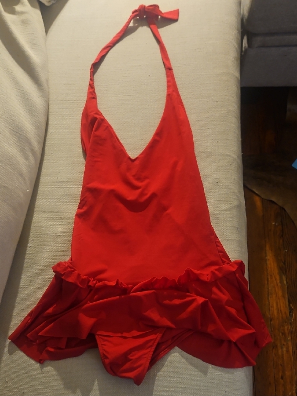 Red Ruffle Halter One-Piece Swimsuit NWOT